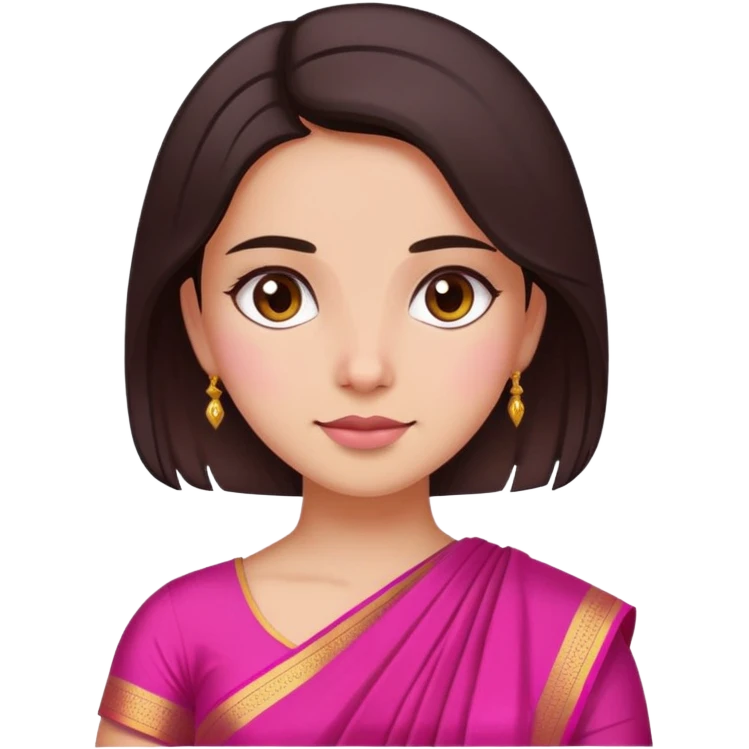 girl with light wheatish skin, dark brown hair, wearing dark pink saree emoji