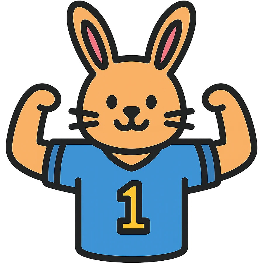 bunny mascot wearing a blue football jersey, flexing emoji