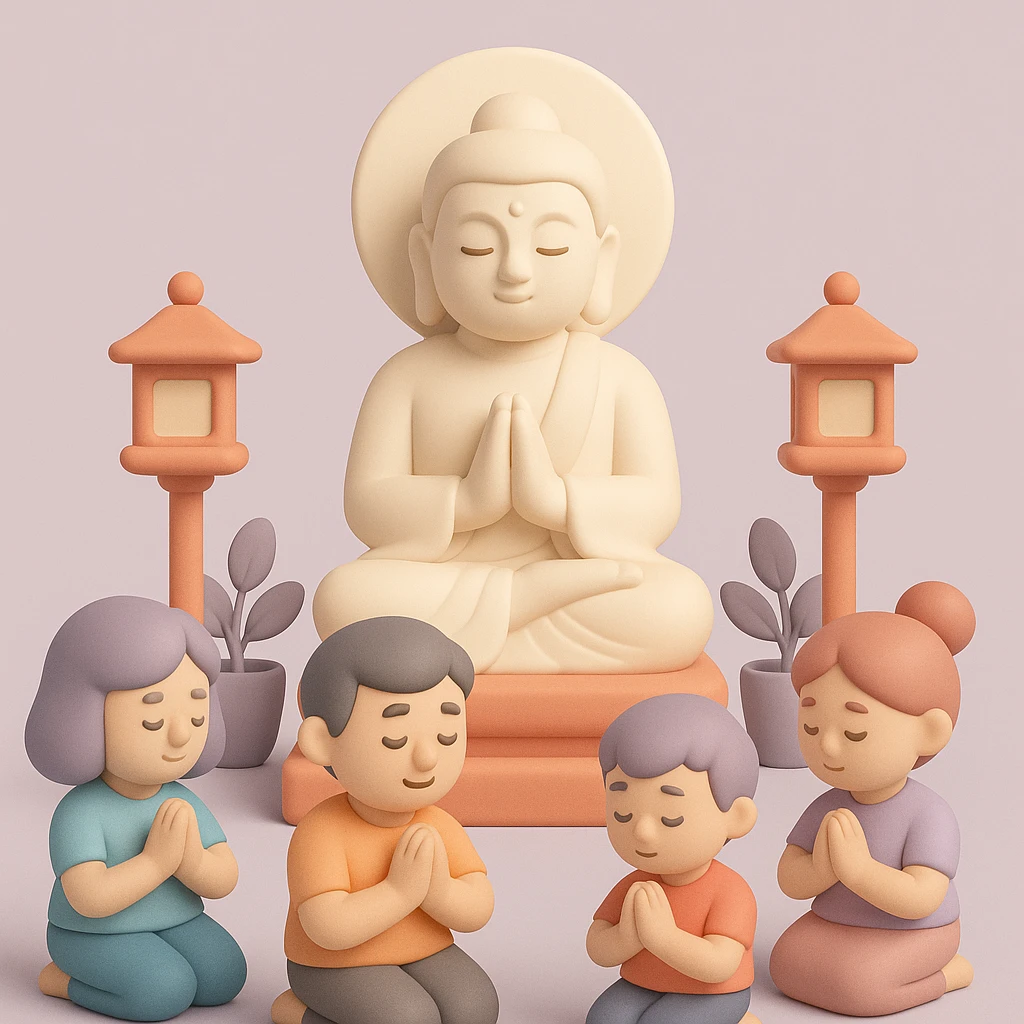 people praying in a Buddhist temple emoji
