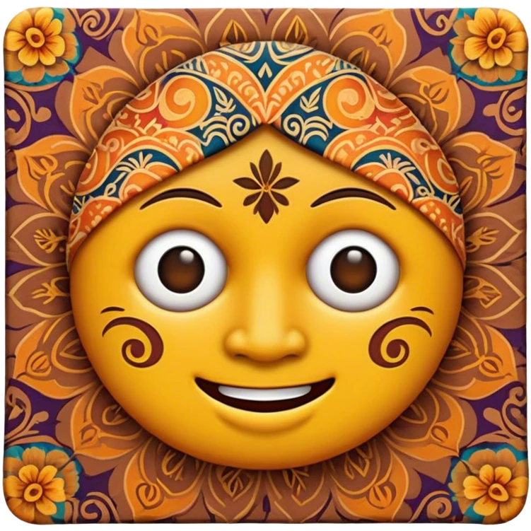 Cinematic Realistic Indonesian Batik Pop Culture Emoji, showcasing intricate, colorful batik patterns rendered with detailed textures and vibrant, cultural lighting. emoji