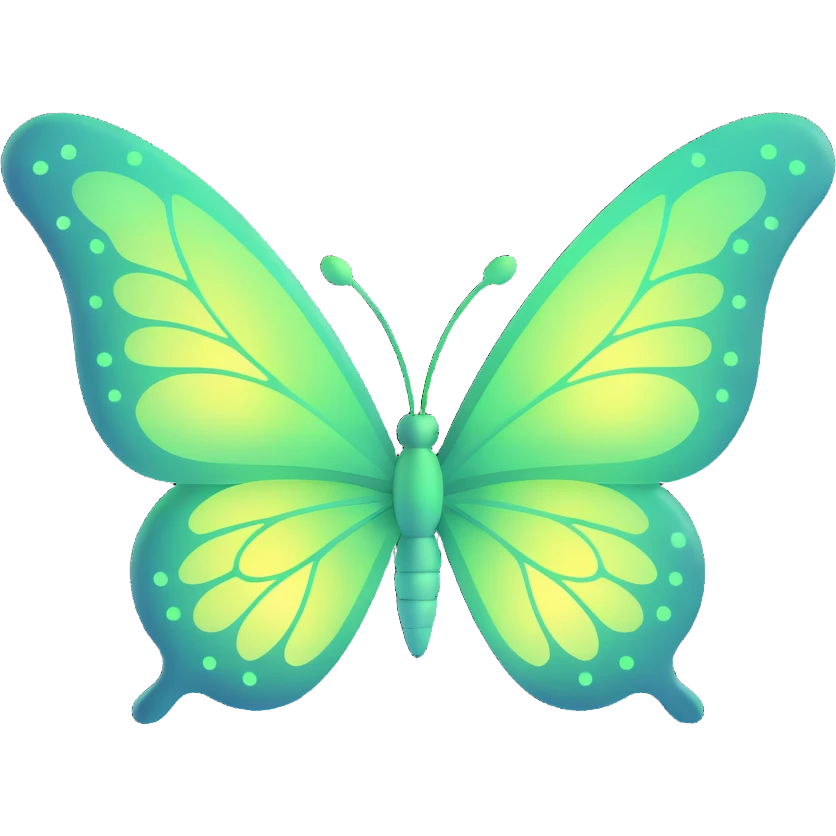 elegant enchanted butterfly with luminous green #c0ff53 wings, soft gradient glow, magical light bursts, surrounded by shimmering particles, floating gracefully, transparent background, 3D cartoon fantasy digital art emoji