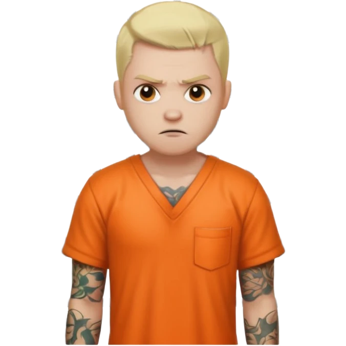 angry blonde tattooed male prisoner with prison cell bg emoji