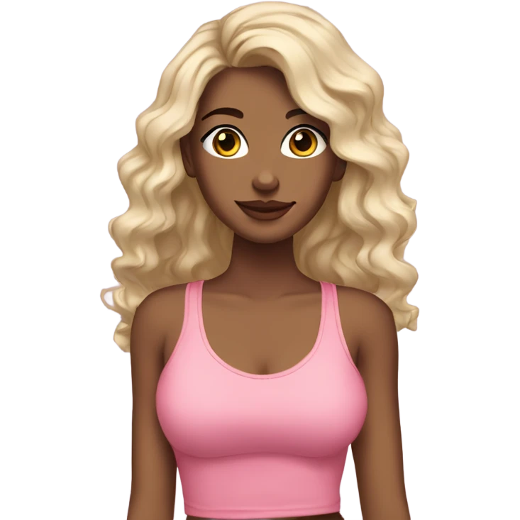 pretty girl black wavy shoulder leghth hair tan skin pink tank top emoji