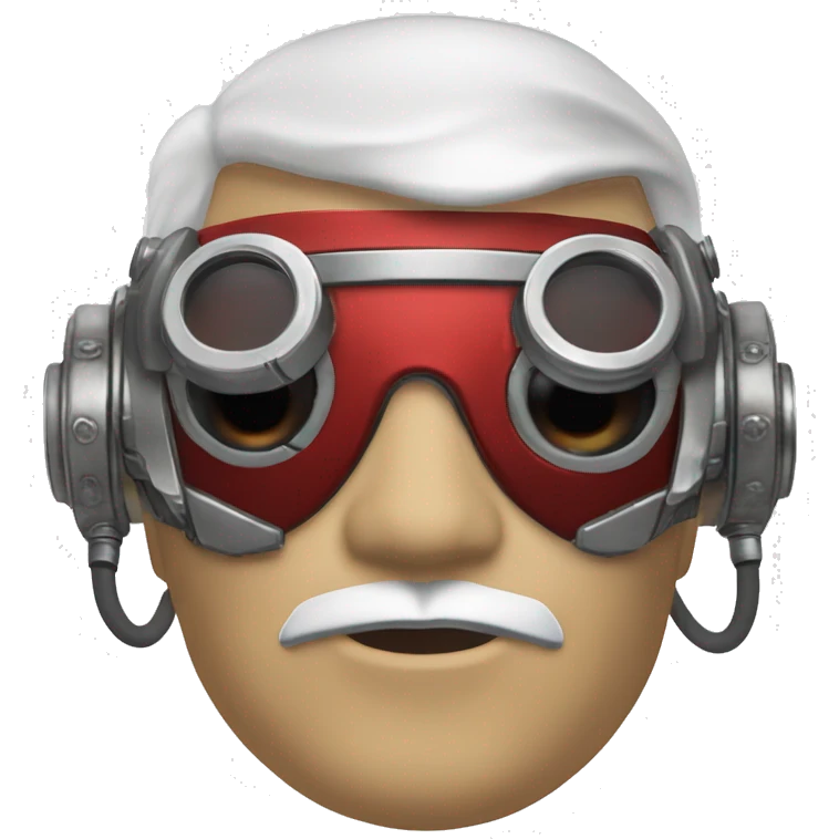 Red skin male cyborg head with white goatee and silver steampunk goggles emoji