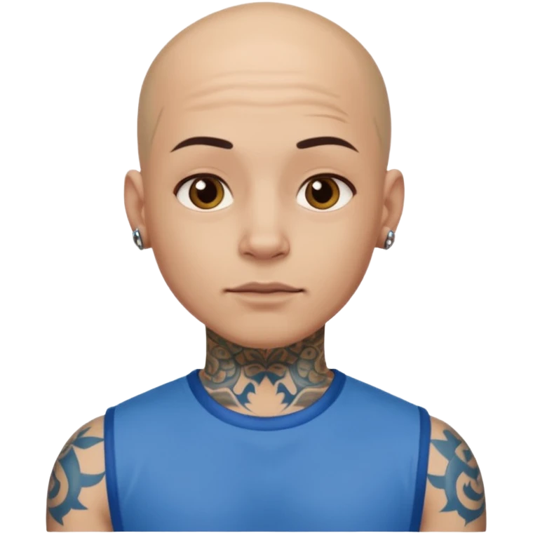 Sujeto pelon vestido de azul tatuado emoji