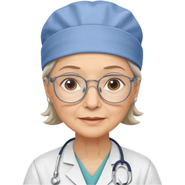 older woman doctor with scrub cap no smile emoji