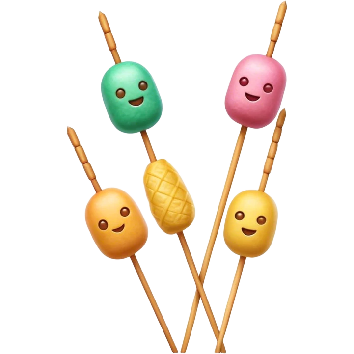Cinematic Realistic Dango Dessert Emoji, showcasing colorful rice dumplings on skewers rendered with lifelike textures and soft, inviting lighting. emoji