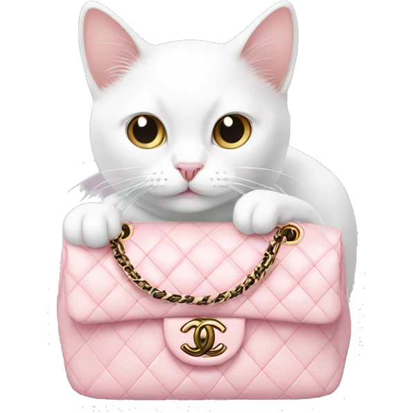 White cat in light pink chanel bag emoji