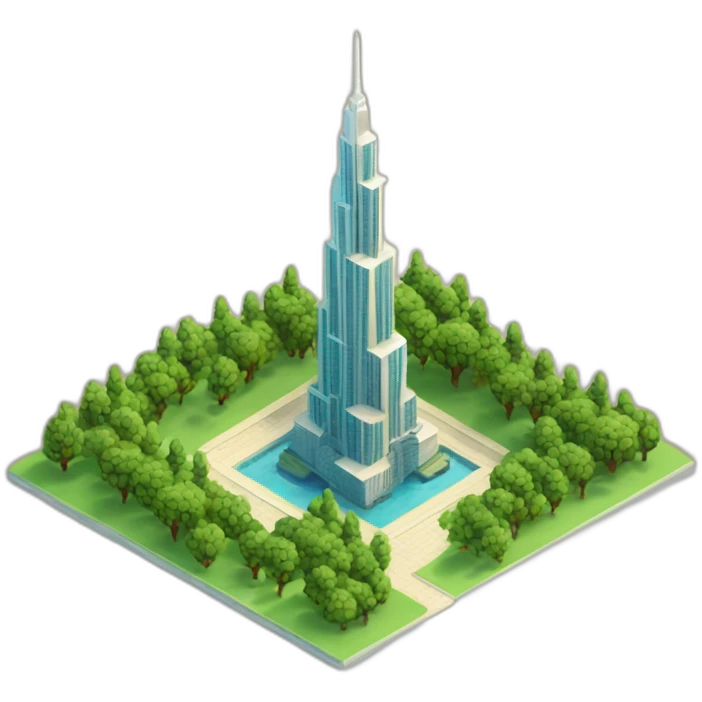 isometric 3d BURJ KAHLIFA WITH TREES emoji