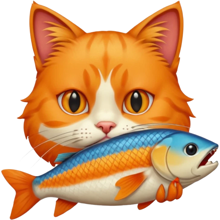 Smug cat holding fish in mouth  emoji