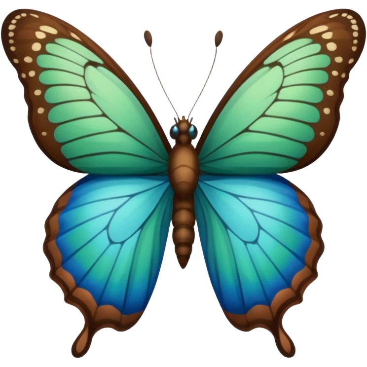 A butterfly with blue edges, green wings, and a brown body  emoji