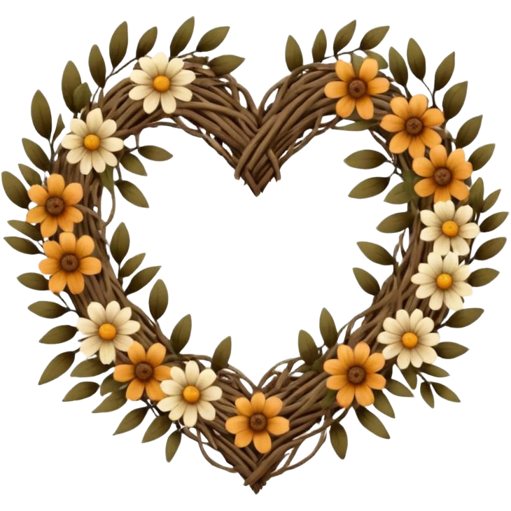 nature wreath heart, boho  emoji