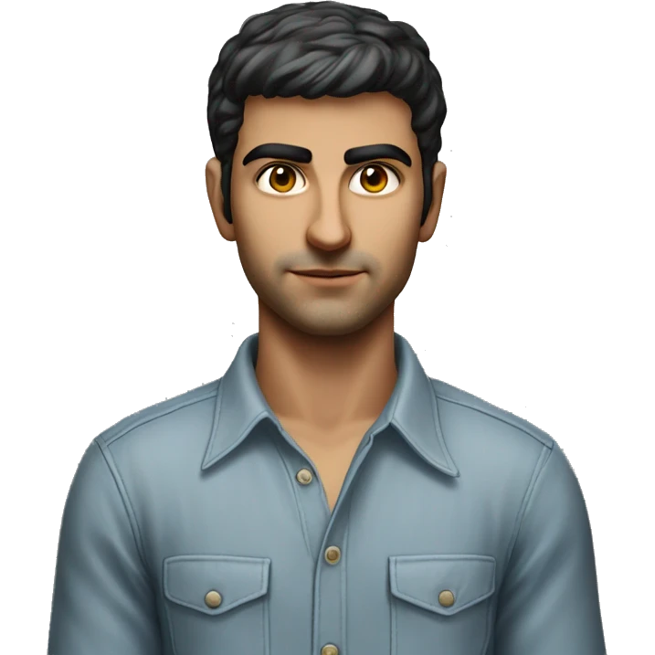 guy 20 years old iranian in 1970 photorealistic serious emoji