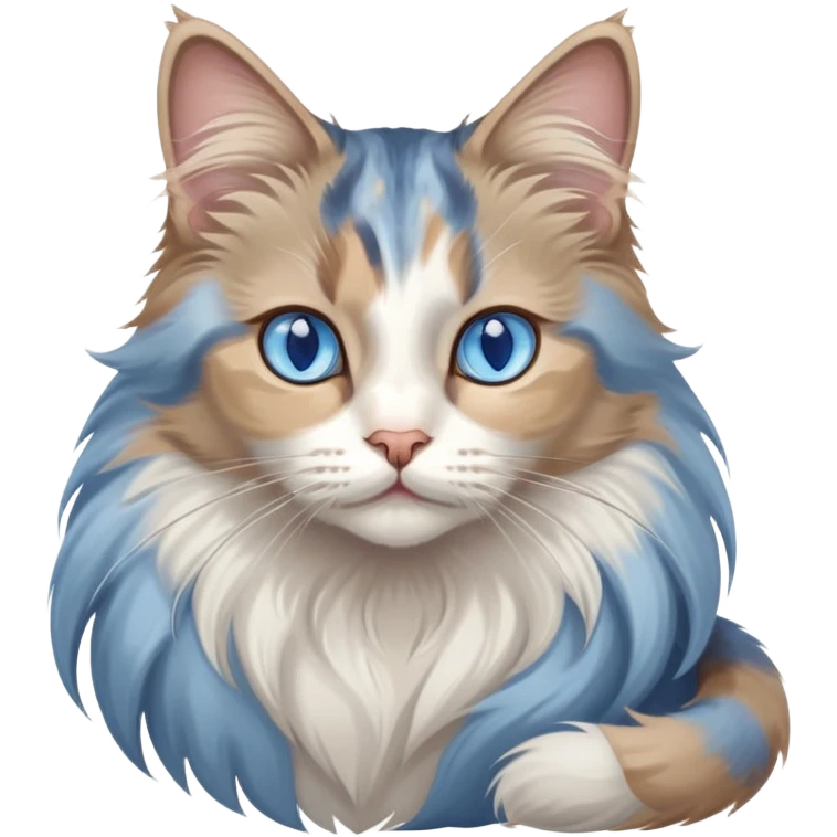 long hair dilute calico cat & blue eyes emoji