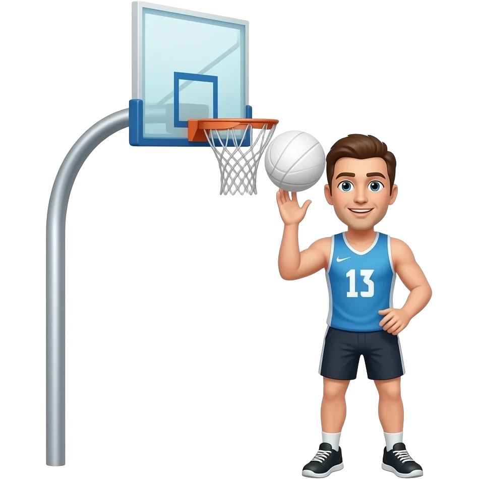 create a man throwing a ball into a basket ball net but with no back board so just the net. She is wearing a sports vest and shorts. The ball needs to be white, like a netball. Remove the board, only show the man ,and the basket emoji