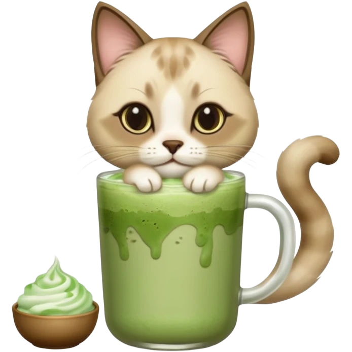 Siamese Cat holding iced matcha latte emoji