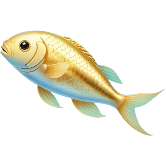 Golden capsule floating in gentle blue water currents, with a translucent fish swimming around a glowing brain. Soft light waves emanating from the brain creating a calming effect. The scene has an ethereal, dreamlike quality. emoji
