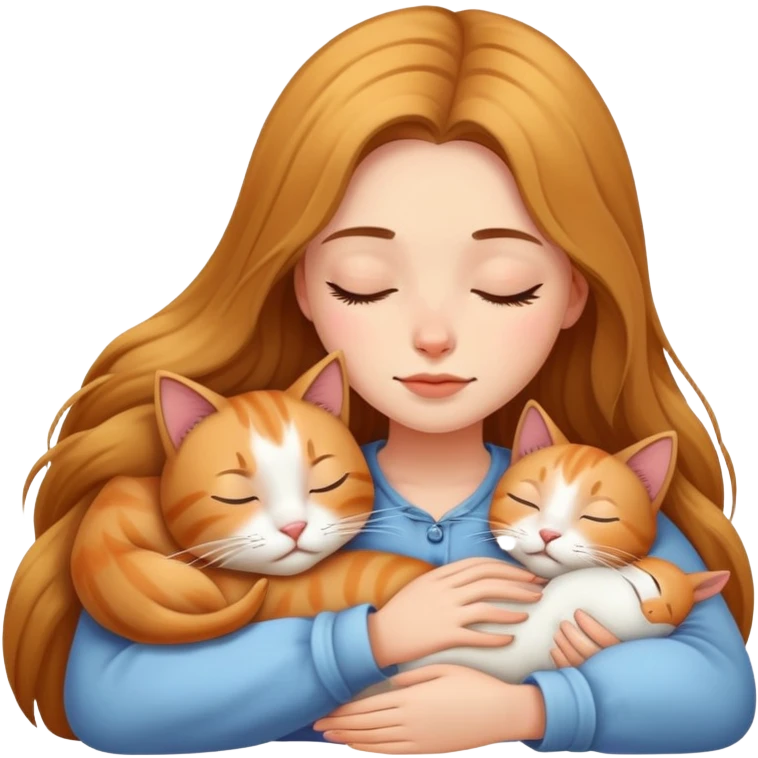 Generate a picture of a beautiful girl with long hair sleeping with a cat emoji