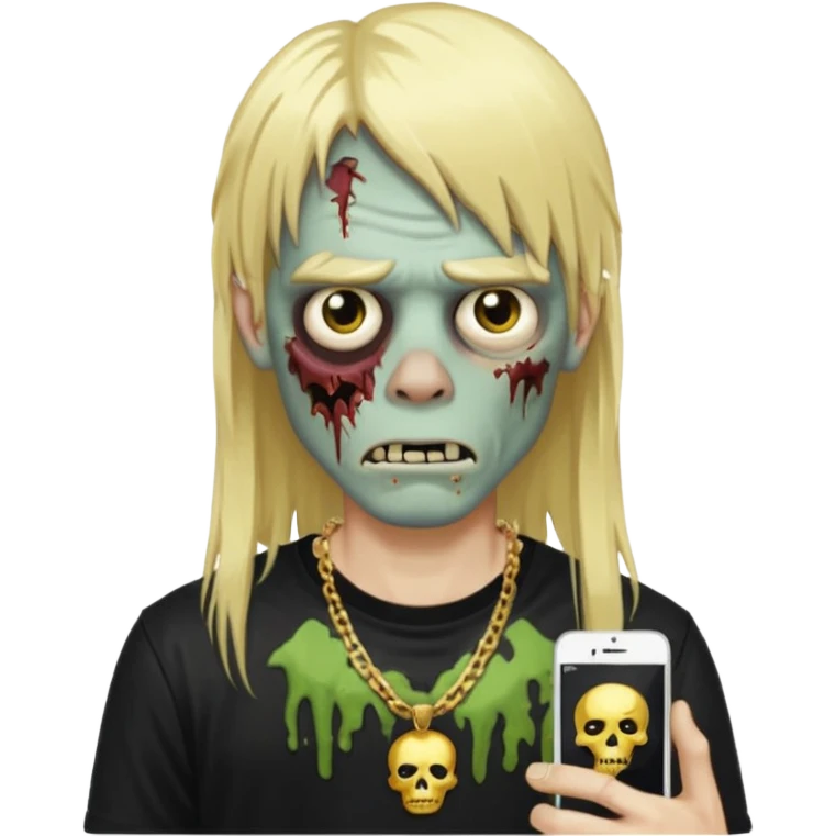 make a iphone emoji who is a zombie man with long blonde hair with bangs, with a black punk shirt and a golden neckless emoji