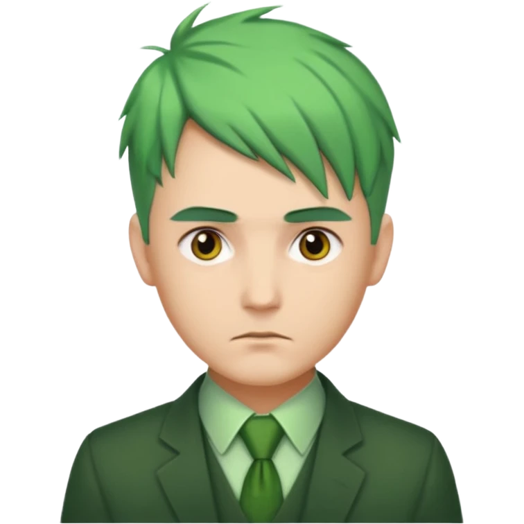 Man with Green Ponytail – green tied hair, calm serious face. emoji