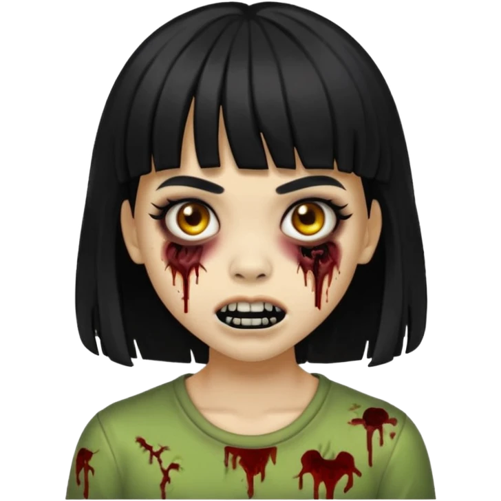Lightskin girl gothic zombie with black hair with bangs and black teeth emoji
