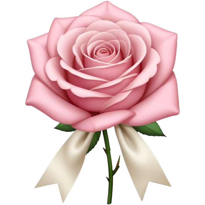 beautiful realistic aesthetic single rose in white and powder pink with an ivory colored bow  emoji