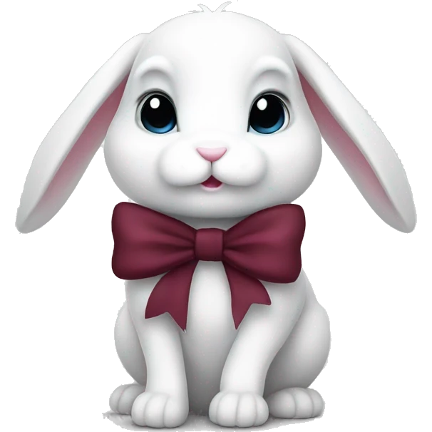 Cute white bunny with a big burgundy bow. Grey eyes emoji