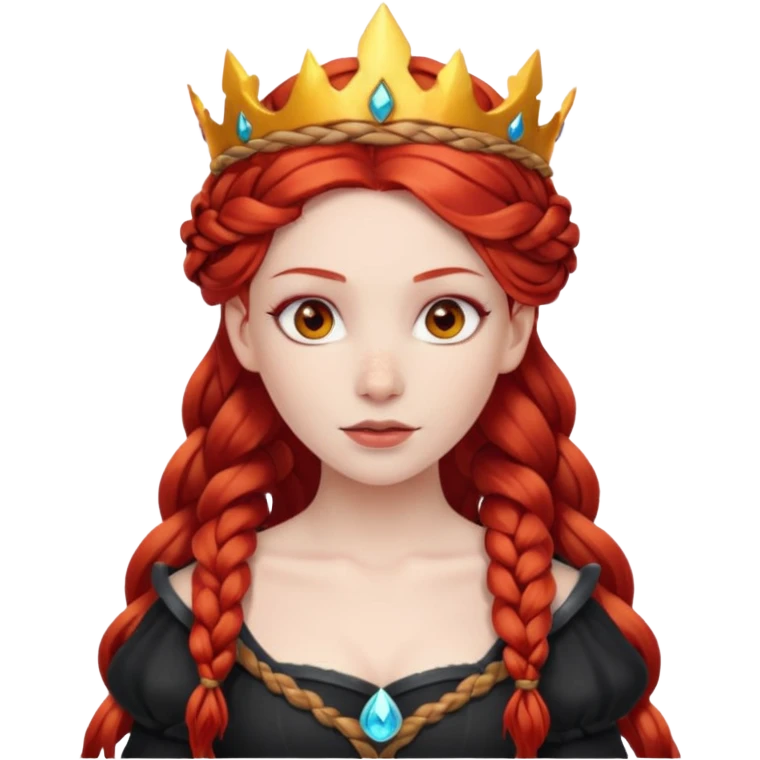 braided hair fire princess with dark crown, red hair emoji