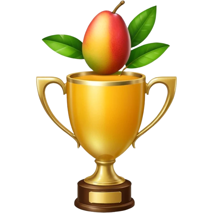 apple style emoji, classic trophy shape, the cup is a mango with a leaf, no face, with trophy handles emoji