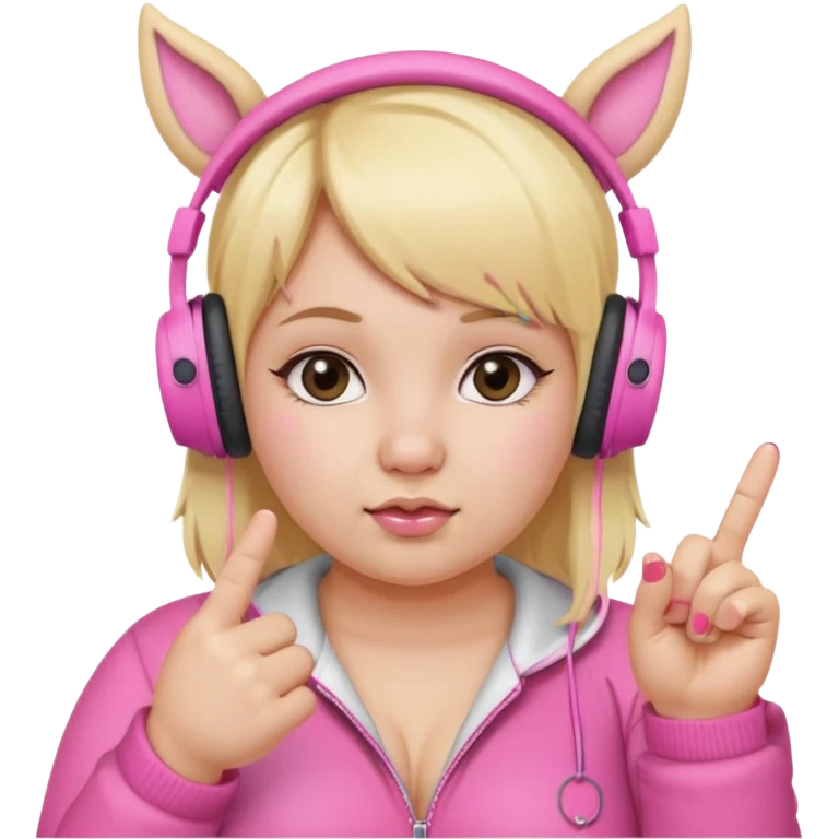 Create blonde chibby girl showing middle.finger. and she has pink headphones with ears emoji