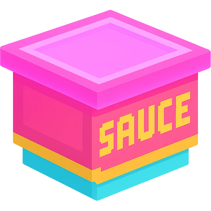 сделай соус из фастфуда розовый светящийся с надписью sauce, no background  emoji