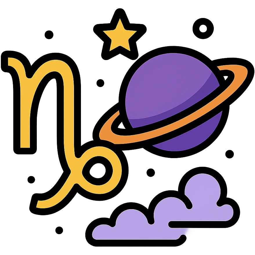 Capricorn zodiac symbol with Saturn planet, elegant and mystical, suitable for an icon, celestial theme emoji