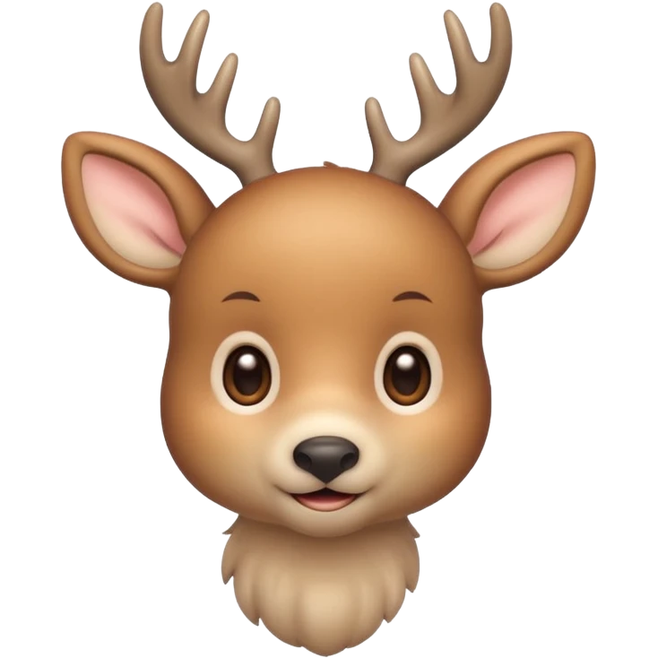 A cute beige deer emoji, small and simple, with big round eyes, a gentle smile, short antlers, soft beige fur with slightly lighter spots on its back, rounded cartoon-like proportions, minimal shading, vector-style, emoji