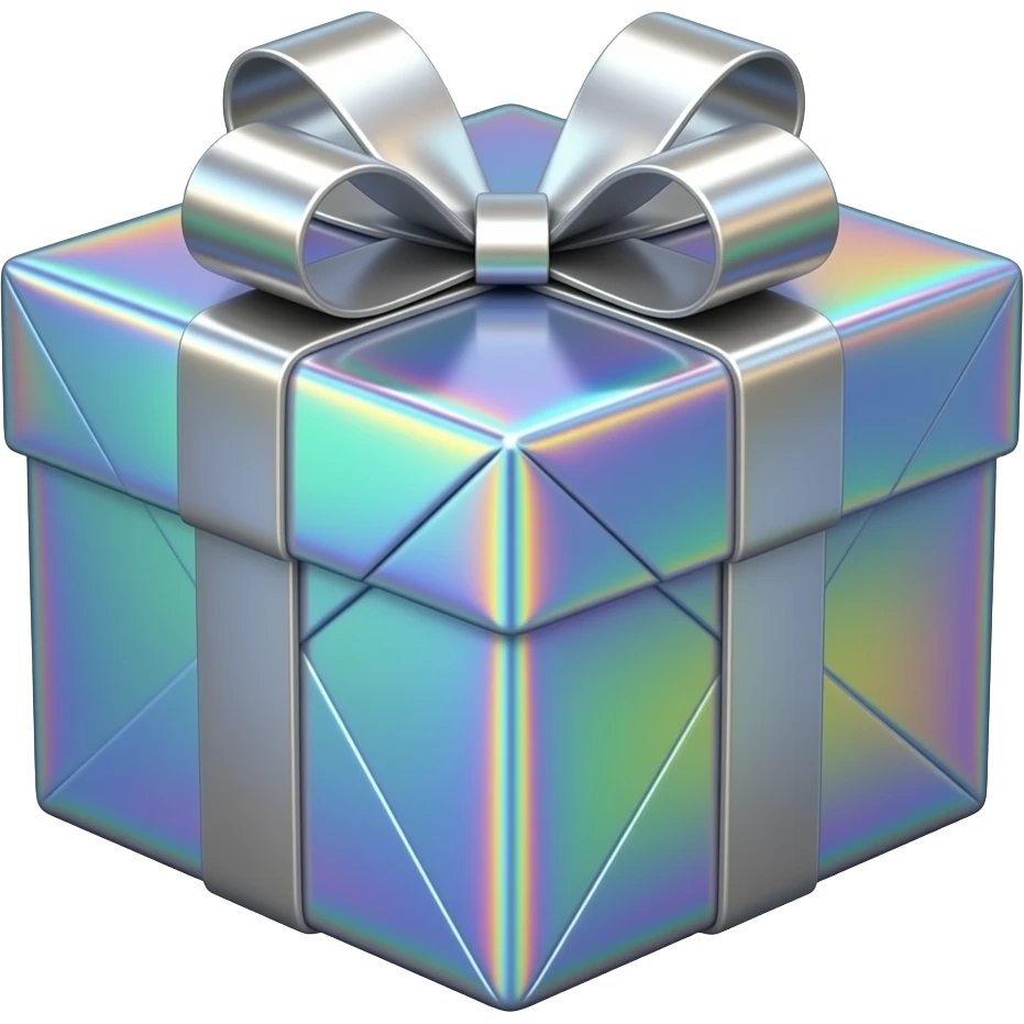 Hyperrealism wrapped gift, with a realistic, ultra detailed,while holographic emoji