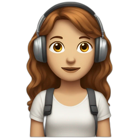 A girl with medium chestnut hair wearing heedphones emoji