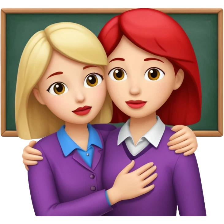 A woman teacher and young student They hug and their lips touch  emoji