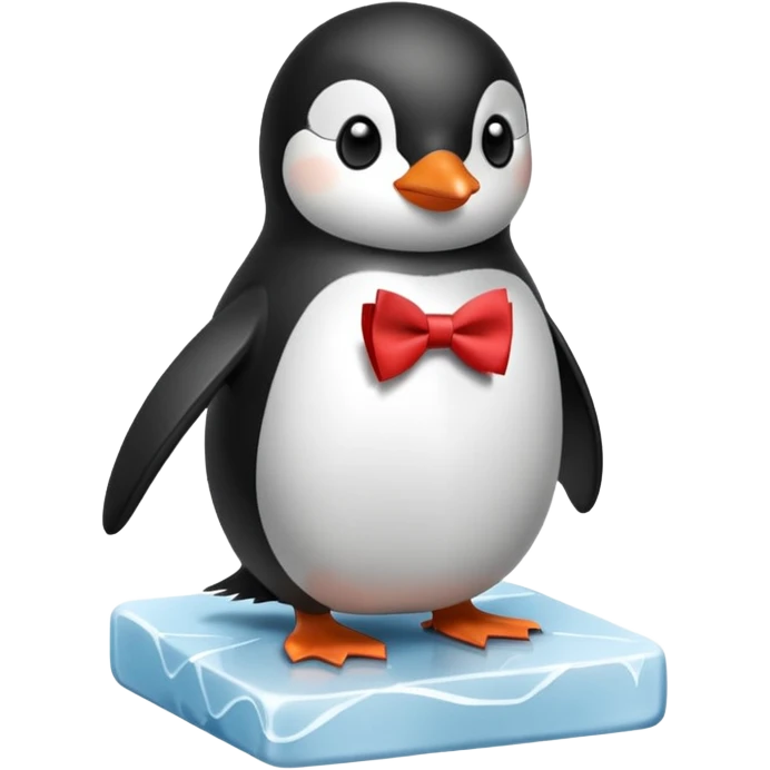 penguin, red bow tie, standing on small ice block emoji
