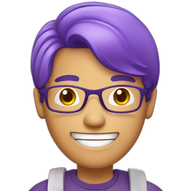 guy with purple hair smiling while taking note emoji