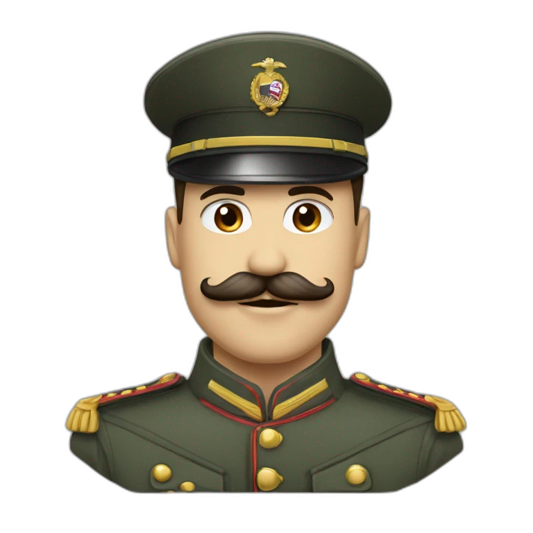 Homme avec moustache carré en tenue militaire levant bras emoji