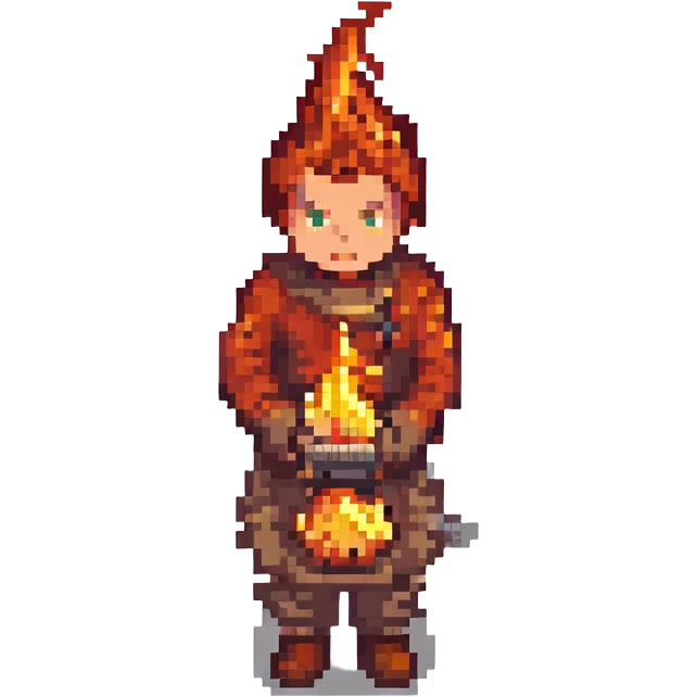 a boy and fire emoji