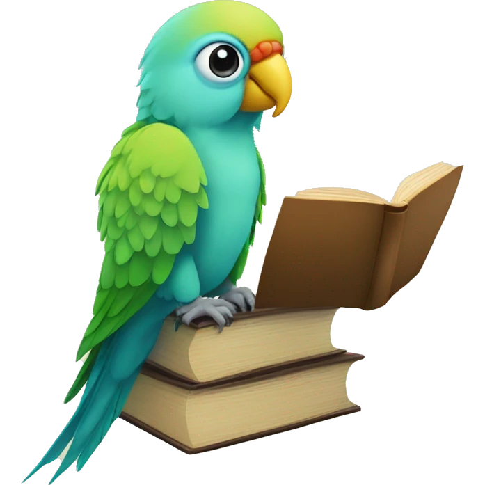 parakeet with giant book emoji