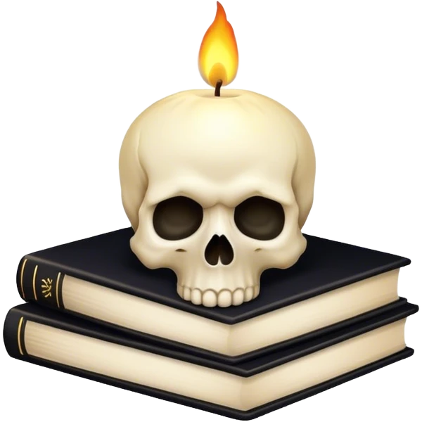 skull candle on black occult books emoji