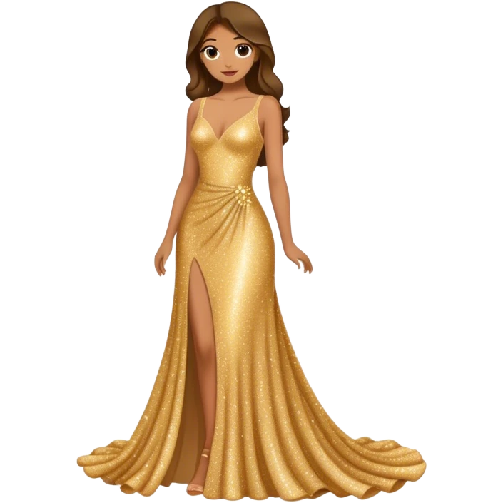 long gown dress made out of golden glitter emoji