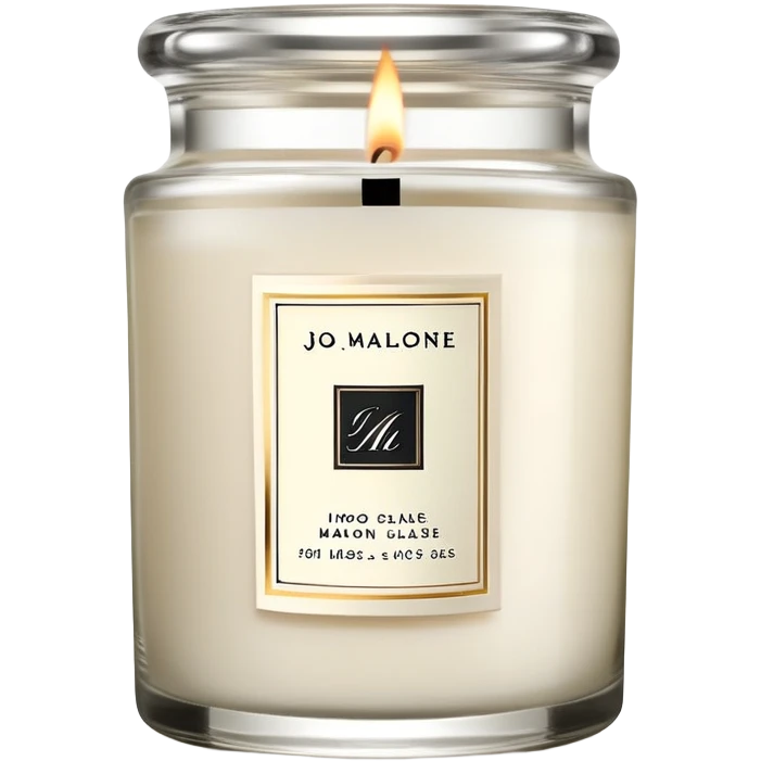 Elegant Jo Malone luxury candle in a clear glass jar with a simple label and a burning flame emoji