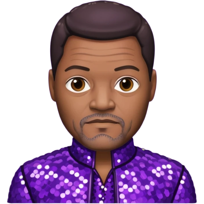 Lawrence Fishburne with dark brown hair, dark purple sequin outfit emoji