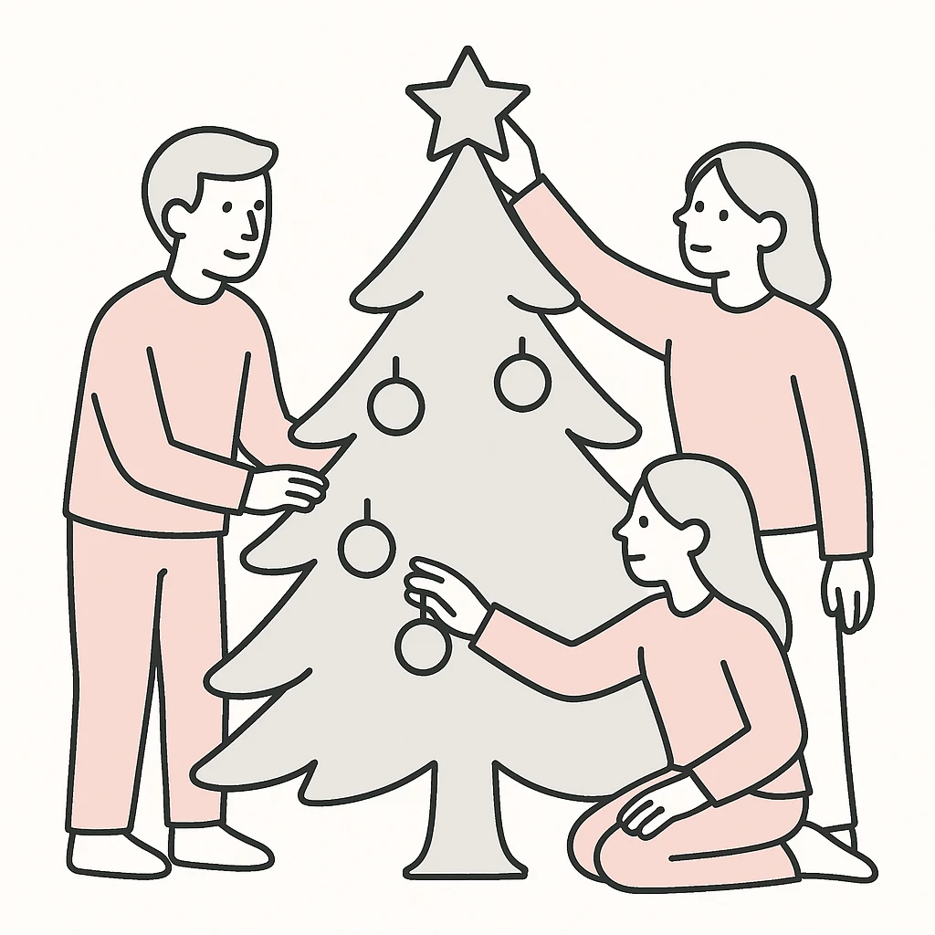 people decorating a Christmas tree emoji