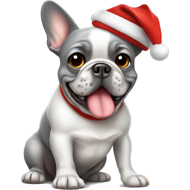 Gray French bulldog in Santa hat emoji