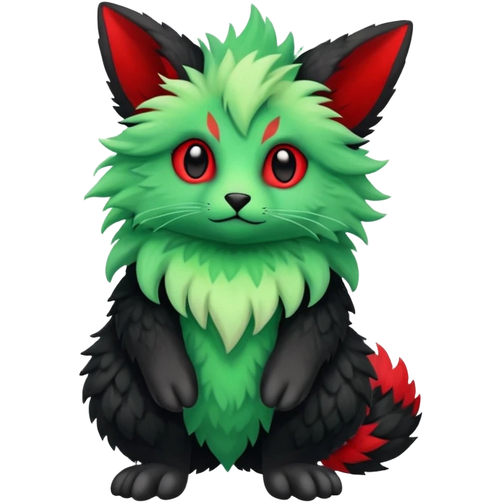 Kawaii Cute Edgy Black Green Red ethereal Fionbri-Vernid-Trico-animal-creature full body emoji