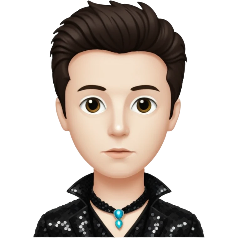 Arthur Rimbaud with dark brown hair, black sequin outfit  emoji