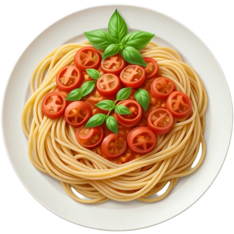 Spaghetti Napoli on a plate,nice basil on top emoji